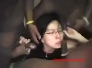 Asian cum whore training via gangbang with husbands friends
