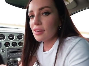 POV blowjob in a car in the parking lot